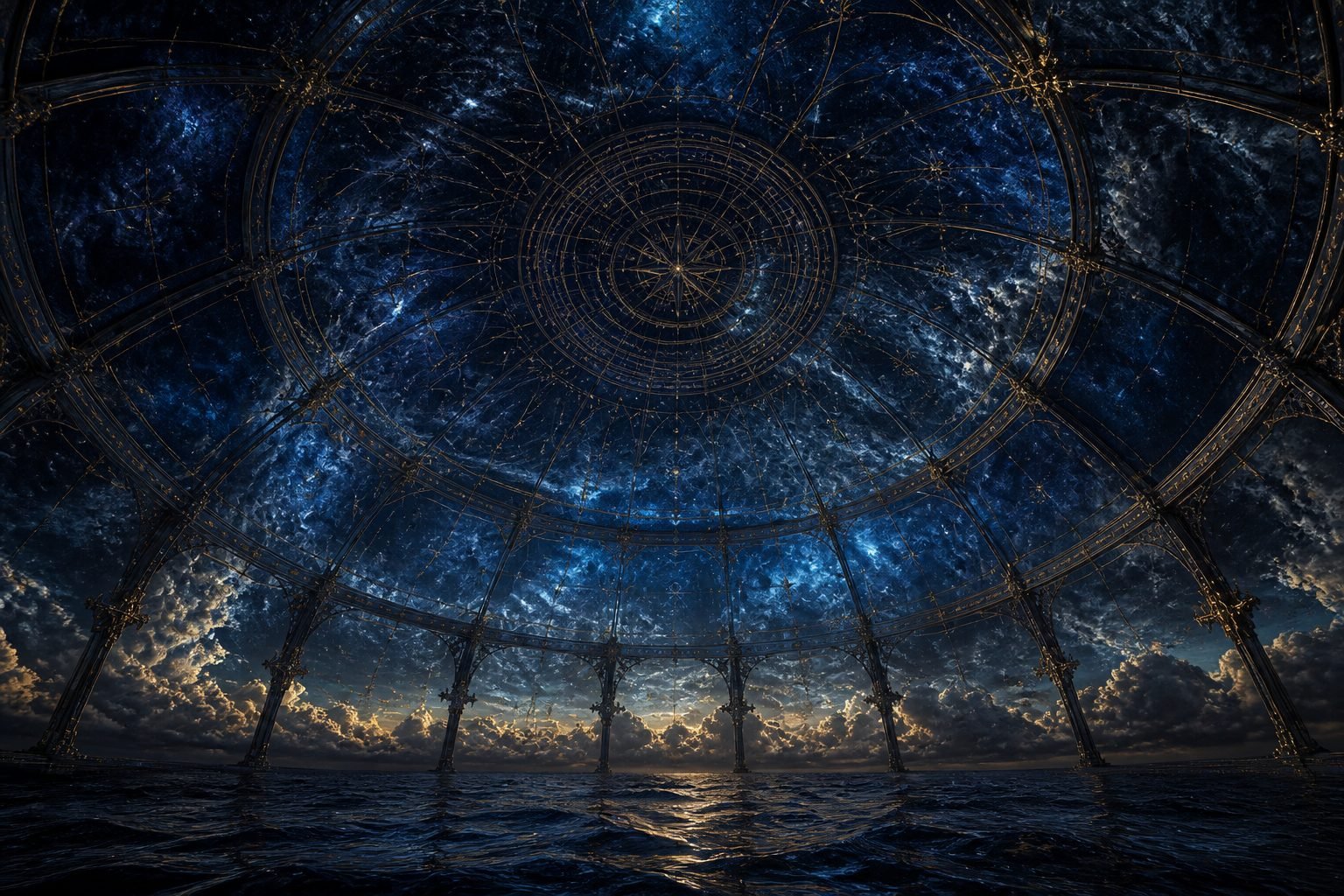 A crystalline vault over dark waters